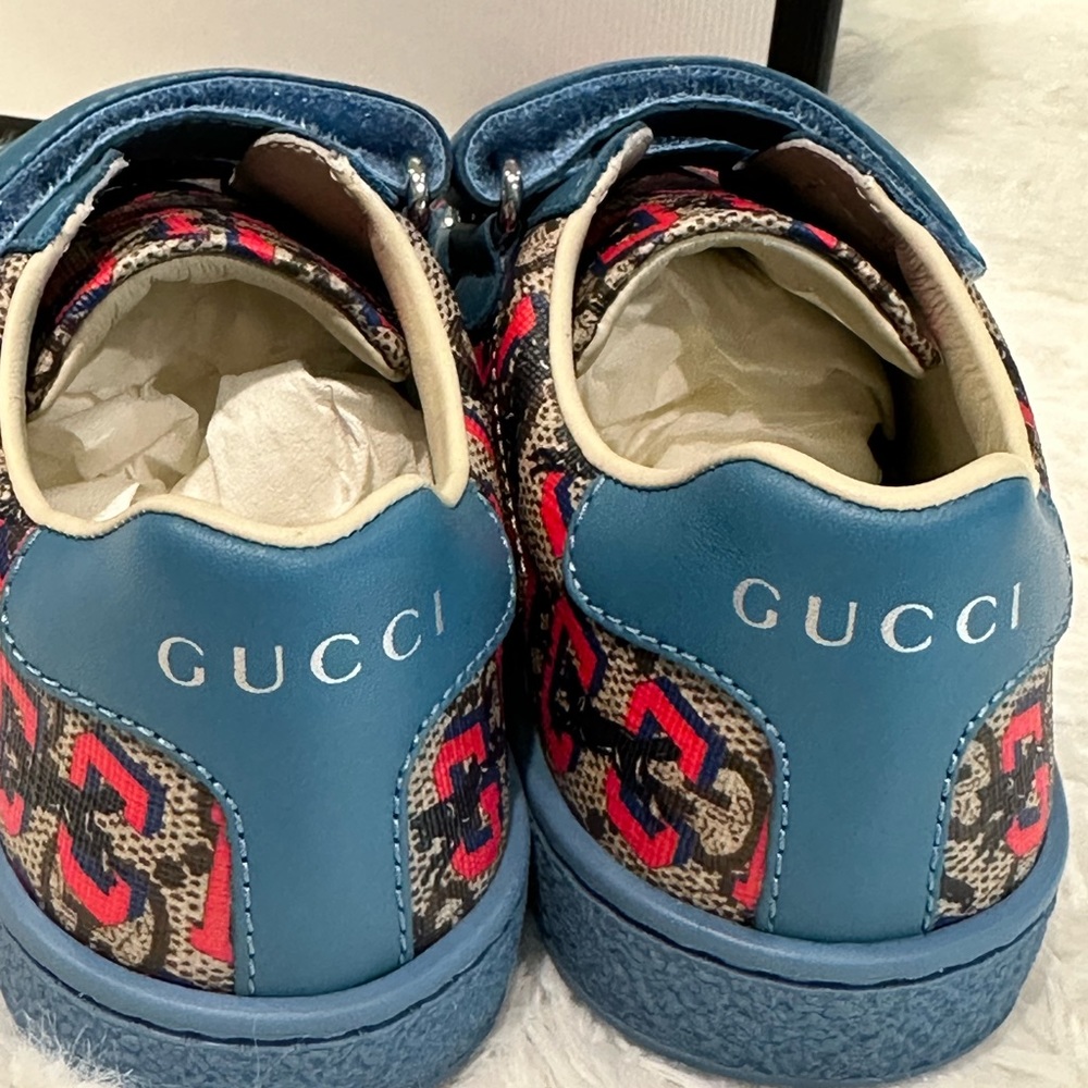 New GUCCI GG Supreme wolves toddler sneakers Shoes Sz 24 - Picture 4 of 7